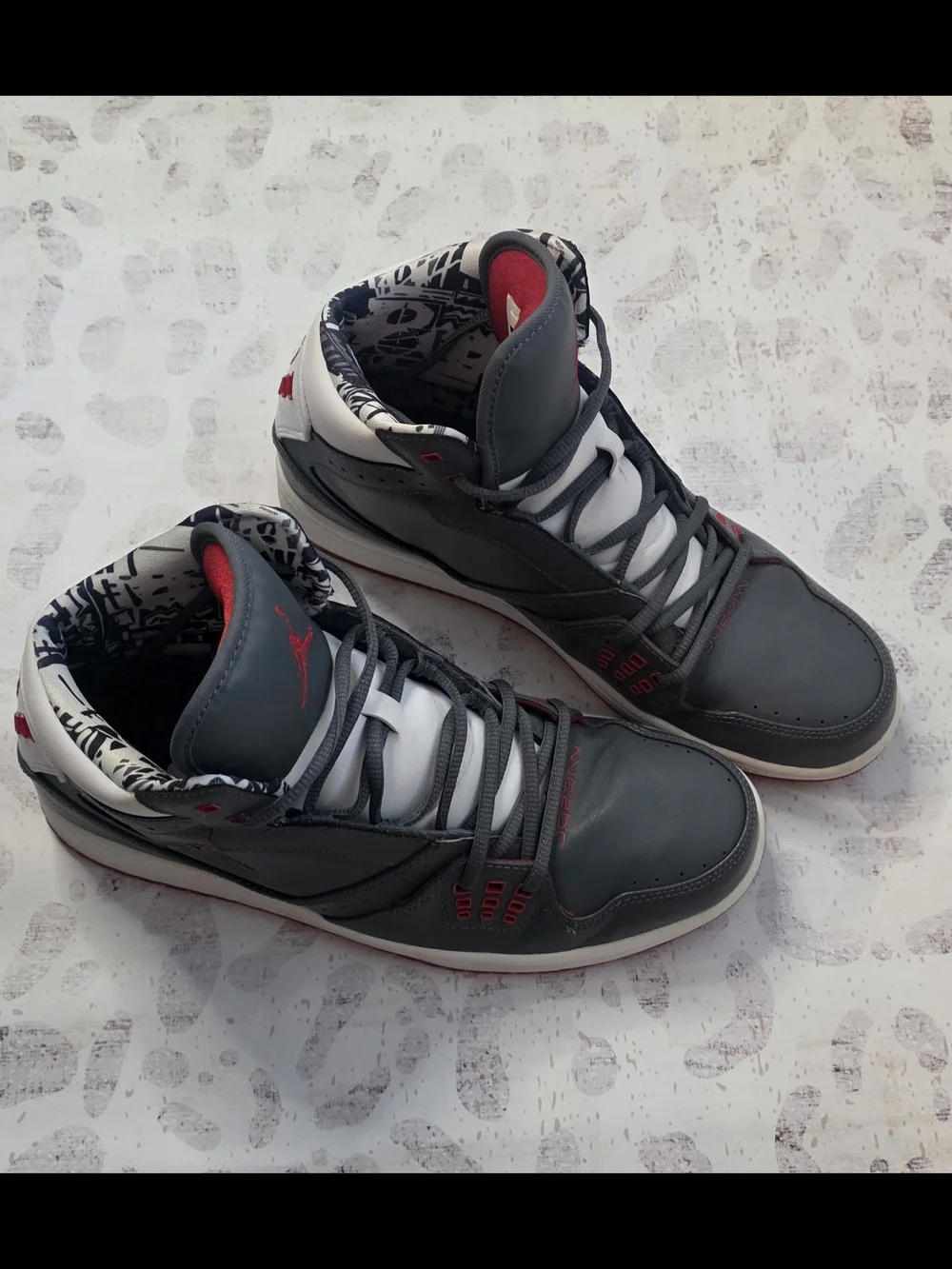 Jordan Men’s High-Top Sneakers – Gray/White/Red